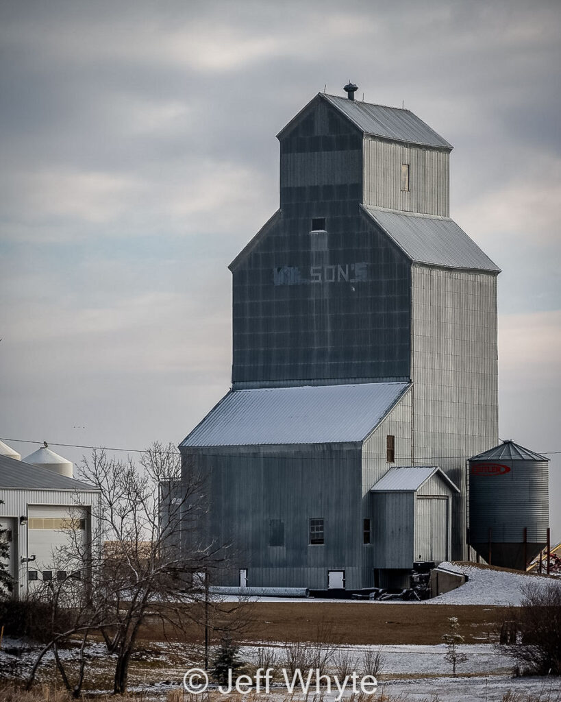 "WILSON'S" grain elevator near Gartly, AB. Contributed by Jeff Whyte.