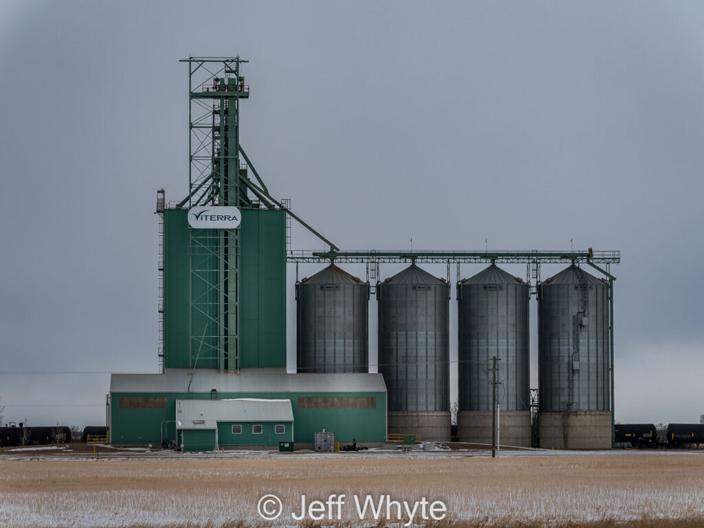 Viterra grain elevator at Stettler, AB, March 2021. Contributed by Jeff Whyte.