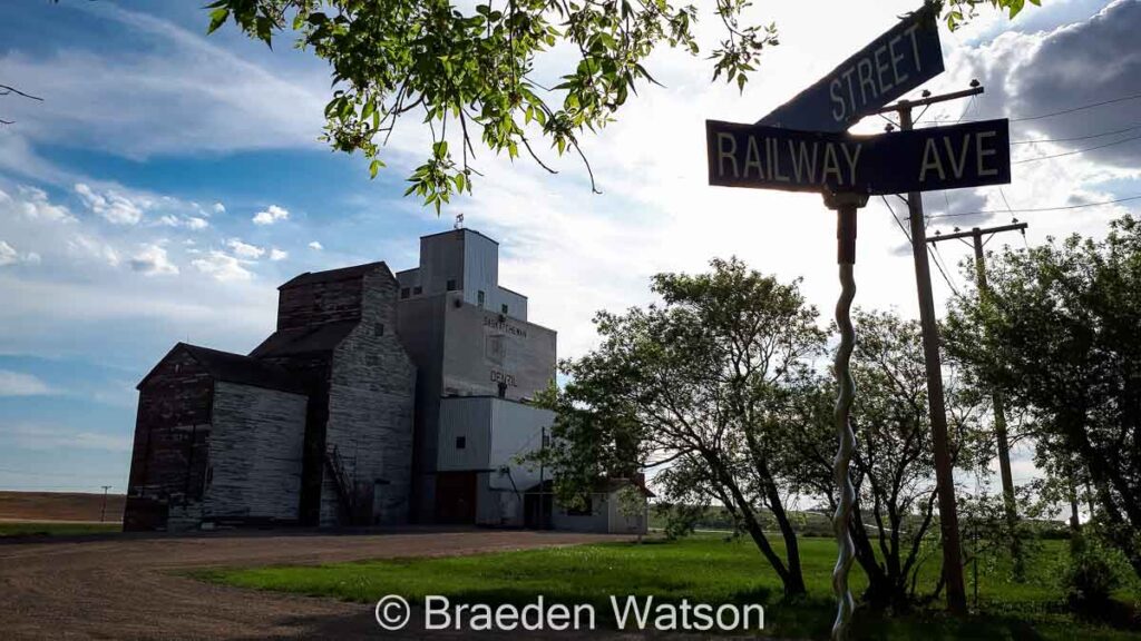 Denzil, SK grain elevators. Contributed by Braeden Watson.