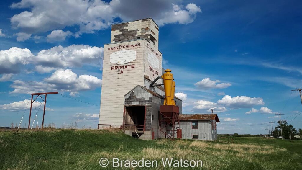 Grain elevator in Primate, SK, June 2021. Contributed by Braeden Watson.