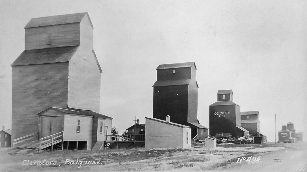 Grain elevator row in Balgonie, SK, circa 1910