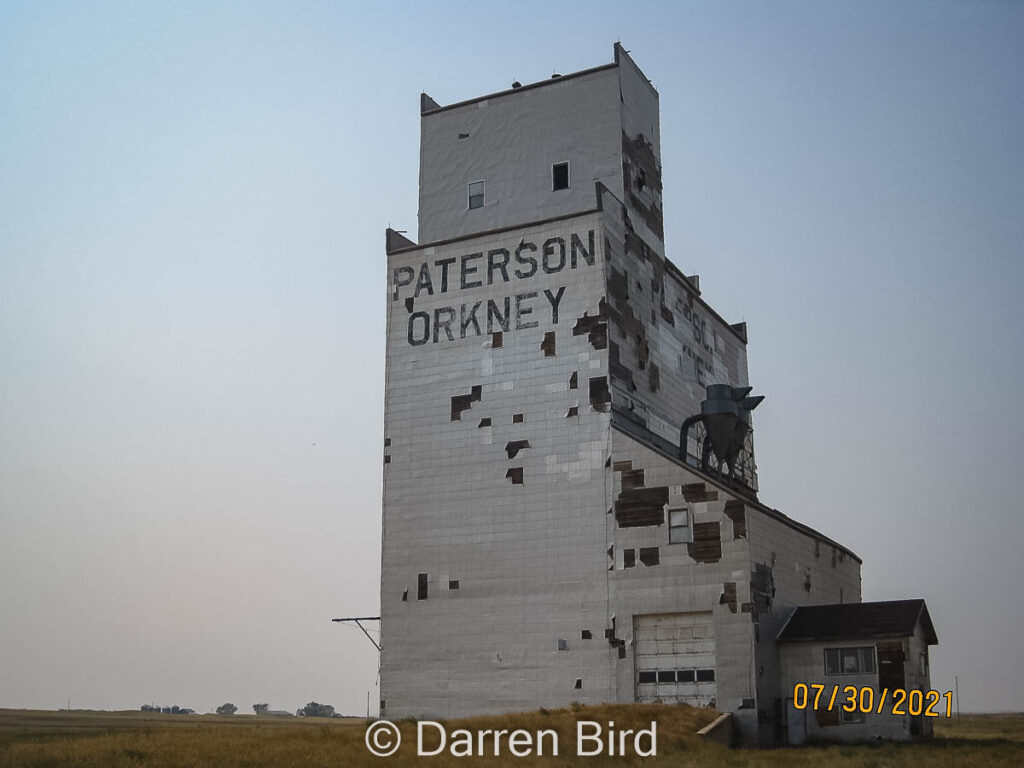 Ex Paterson grain elevator in Orkney, SK, July 2021. Contributed by Darren Bird.