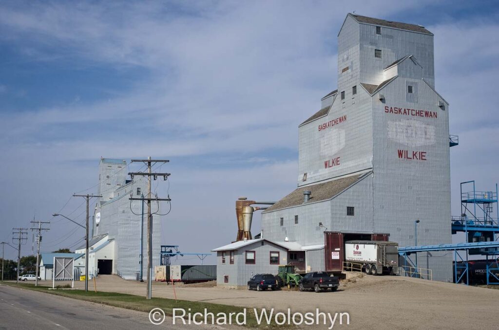 Wilkie, SK grain elevators, Sep 2014. Contributed by Richard Woloshyn.