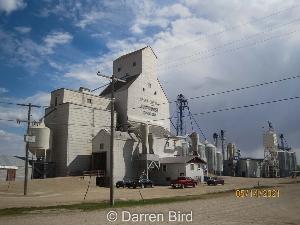 Grain elevator in St. Gregor, SK, May 2021. Contributed by Darren Bird.