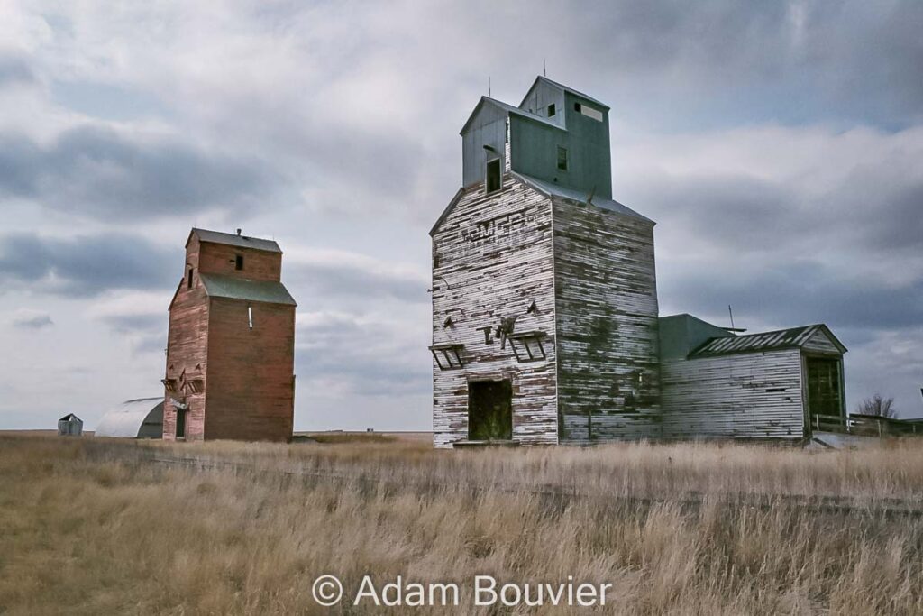 Two wooden grain elevators