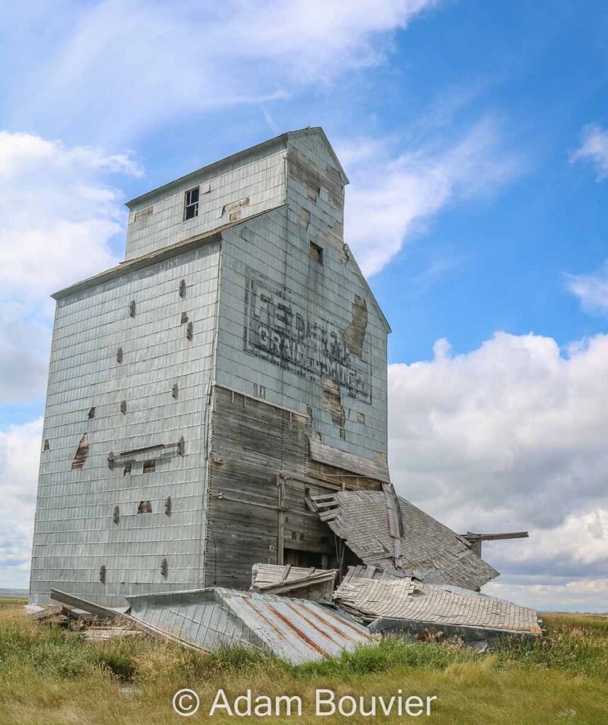 Collapsed wooden grain elevator