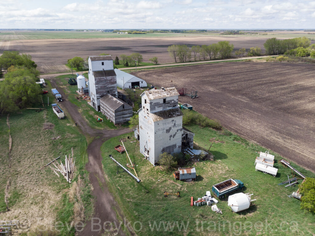 Drone view of Barnsley, MB grain elevators, May 2019