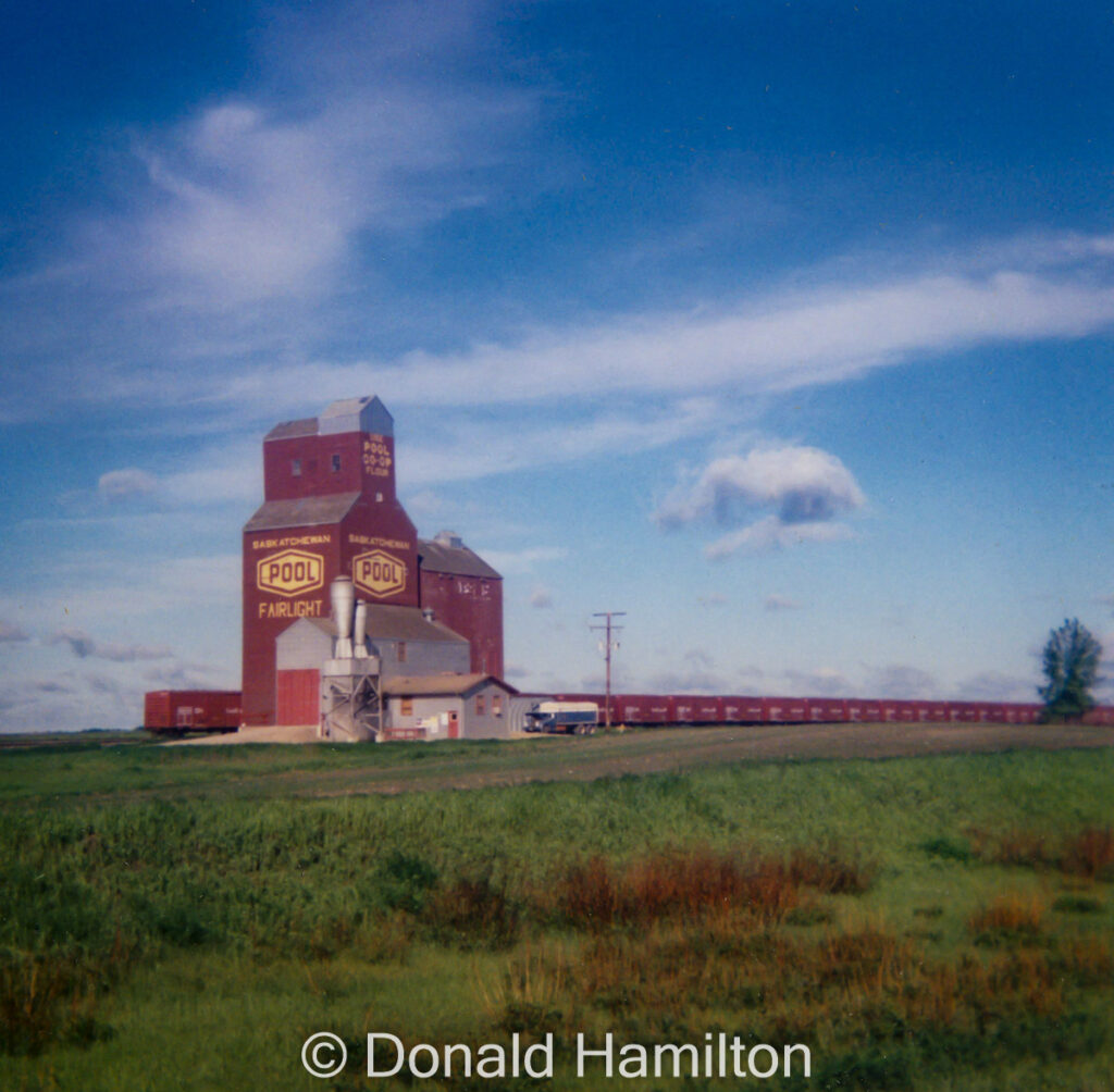 Boxcars at the Fairlight, SK grain elevator