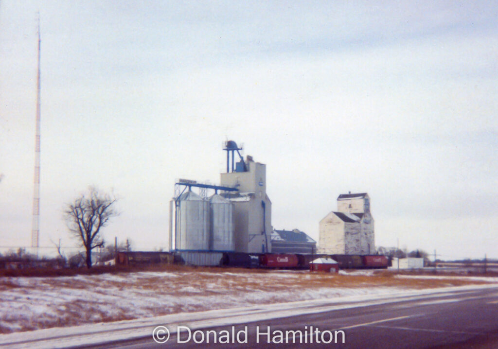 Two grain elevators in Hargrave, Manitoba.
