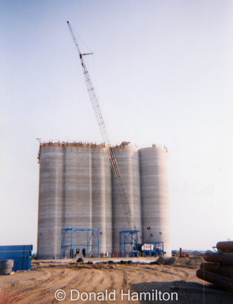 Concrete grain elevator under construction in Souris, Manitoba