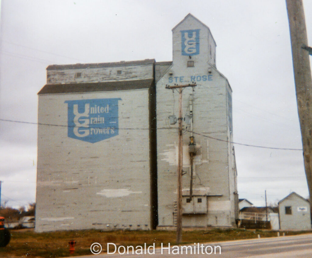 White UGG grain elevator in Ste Rose Manitoba