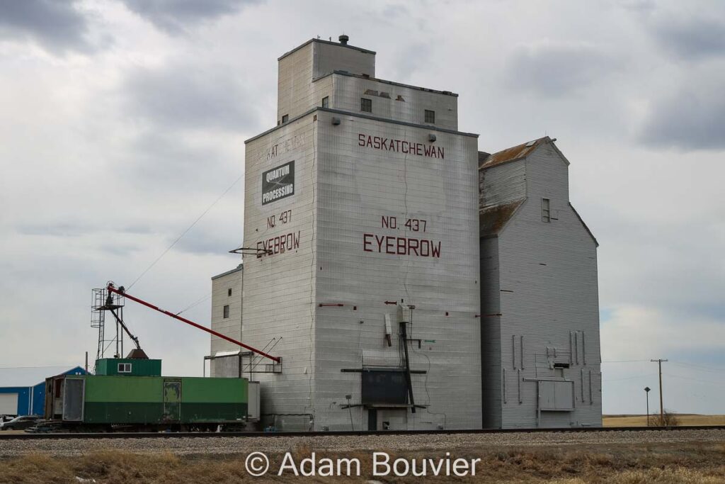 Former Saskatchewan Wheat Pool grain elevator in Eyebrow, April 2021.