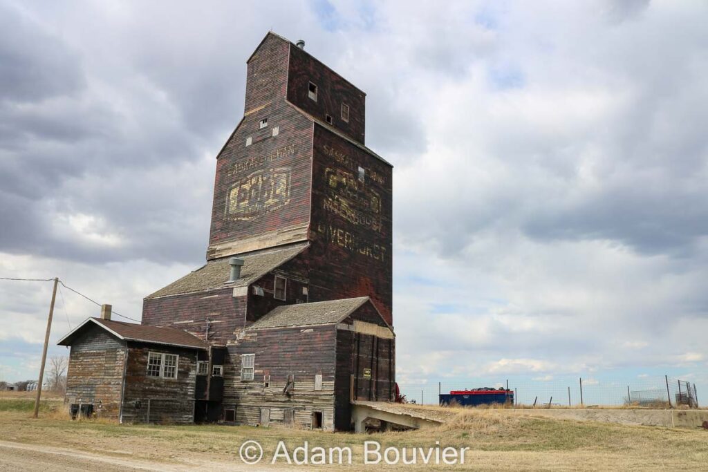 Ex Saskatchewan Wheat Pool grain elevator at Riverhurst, SK, April 2021.