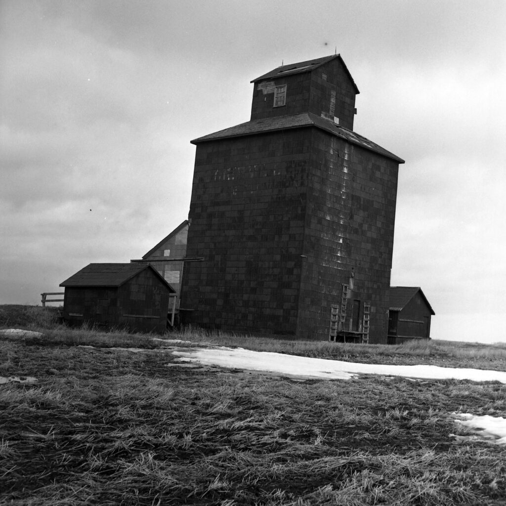 Grain elevator in Argue, Manitoba, March 1986.