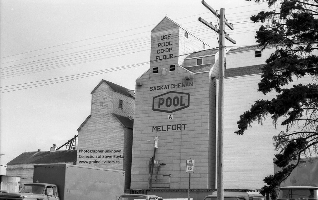 Pool "A" grain elevator in Melfort, SK, June 1981.