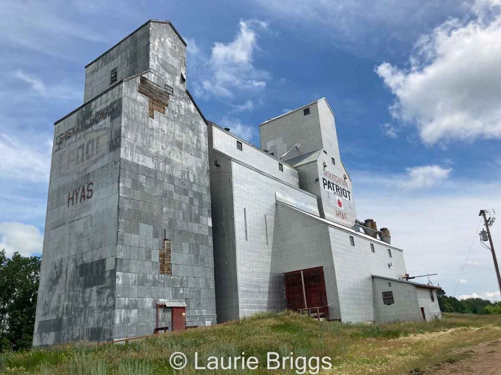 Grain elevator in Hyas, SK, July 2022. Contributed by Laurie Briggs.