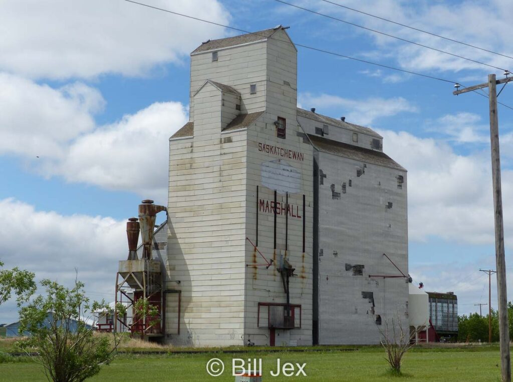 Ex Pool grain elevator in Marshall, SK, June 2022. Contributed by Bill Jex.