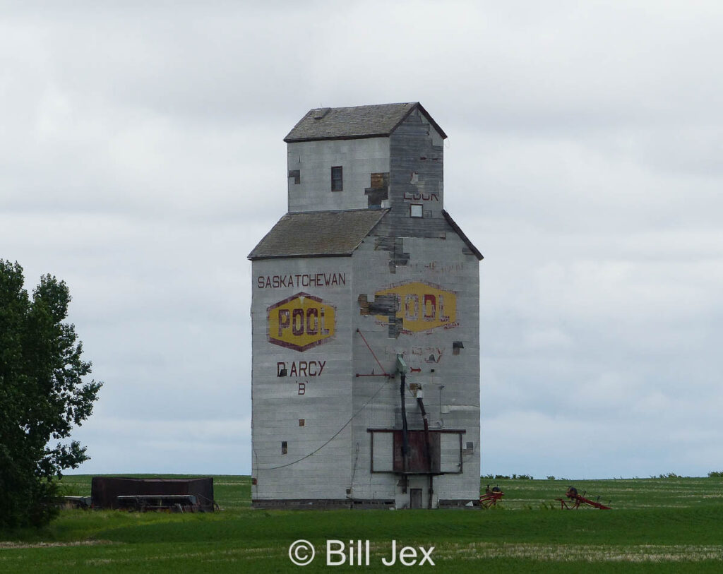 Ex Pool grain elevator in D'Arcy, SK, June 2022. Contributed by Bill Jex.