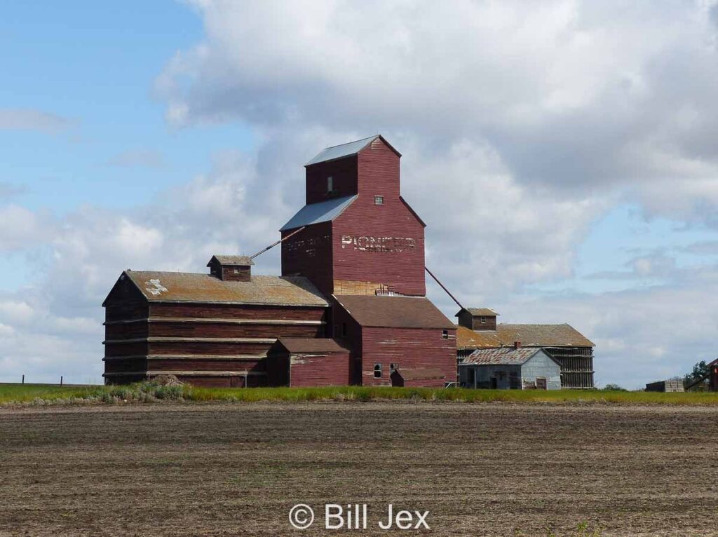 Former Pioneer grain elevator in Heart's Hill, SK, June 2022. Contributed by Bill Jex.
