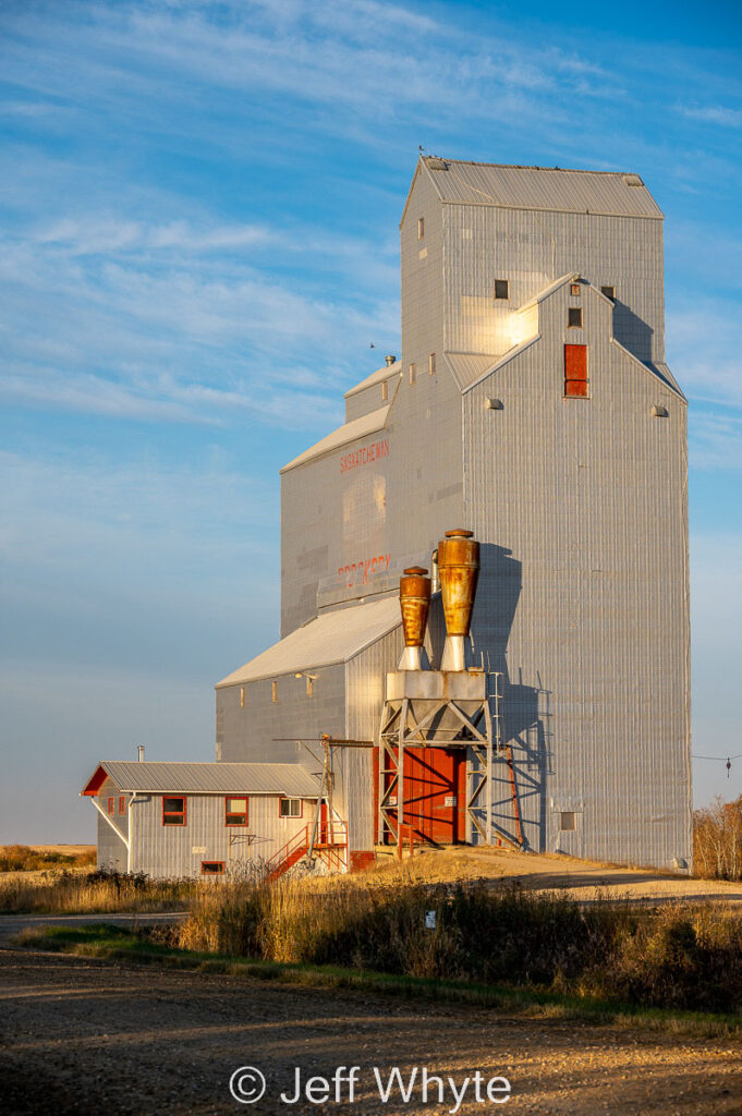 Brooksby, SK grain elevator, Oct 2022. Contributed by Jeff Whyte.