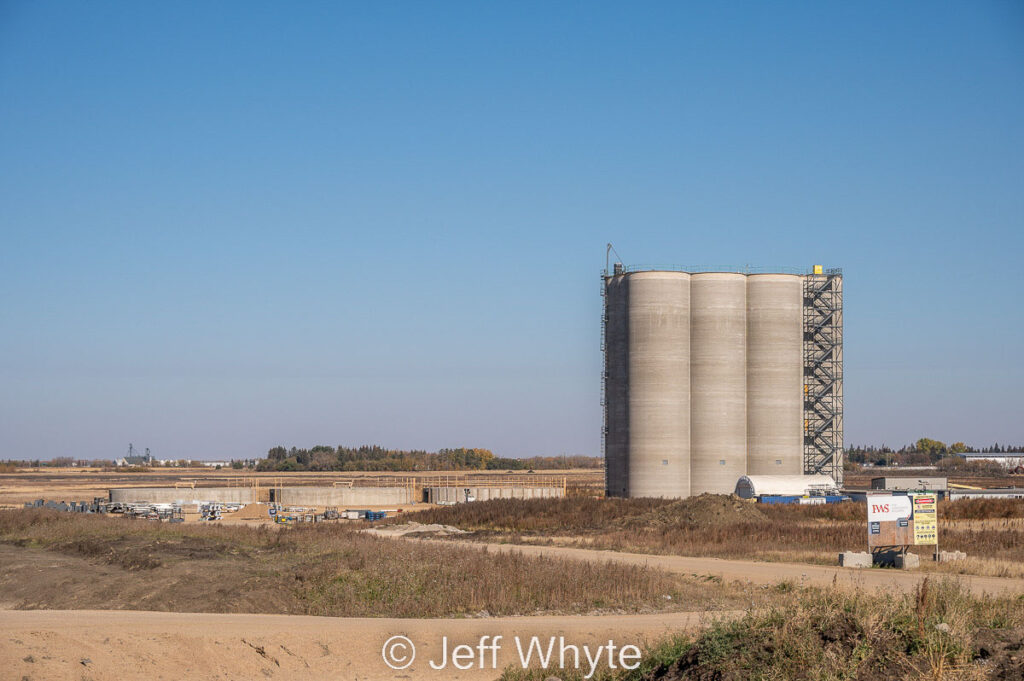 G3 grain elevator under construction outside Melfort, SK, Oct 2022. Contributed by Jeff Whyte.