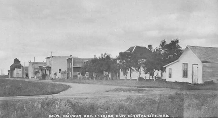 Crystal City, MB circa 1910. South railway avenue, looking east.