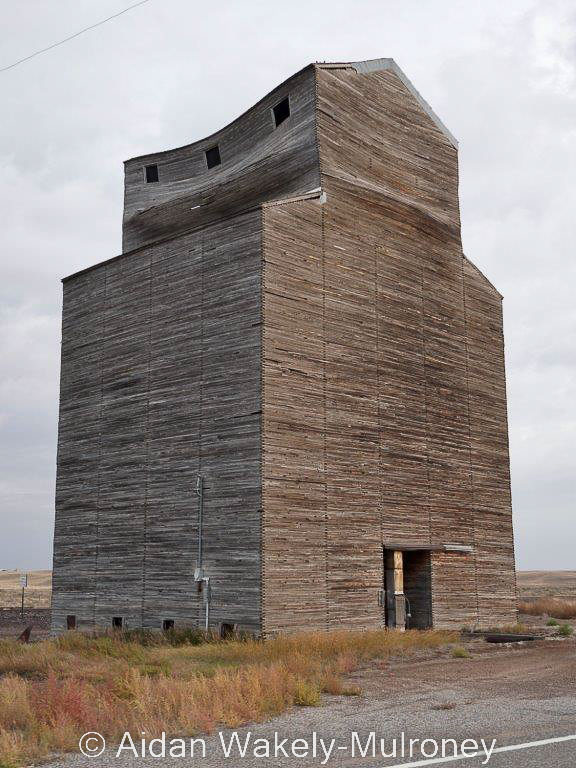 Crumpled wooden grain elevator in Kevin Montana