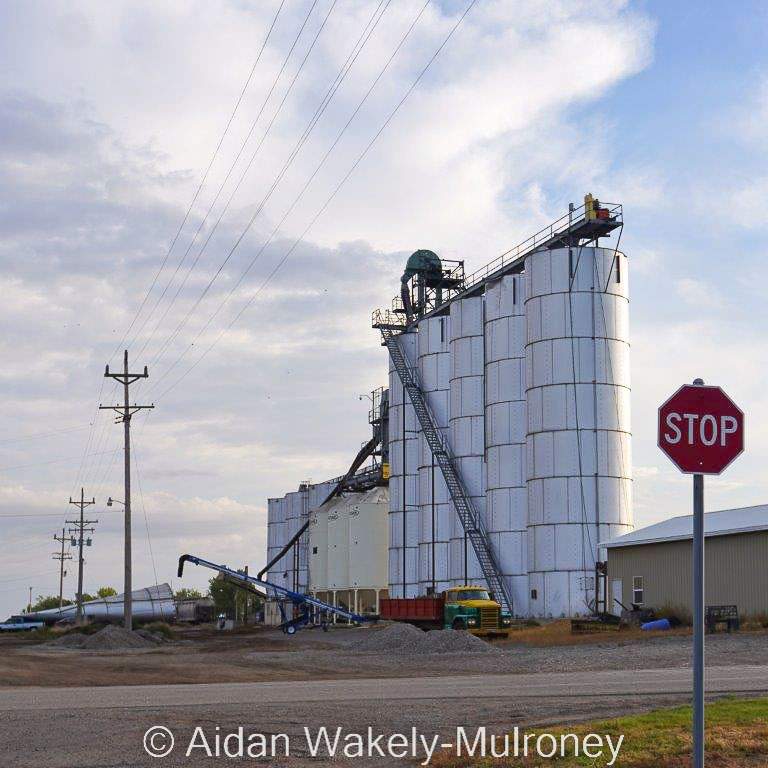Tall grain silos in Sunburst Montana