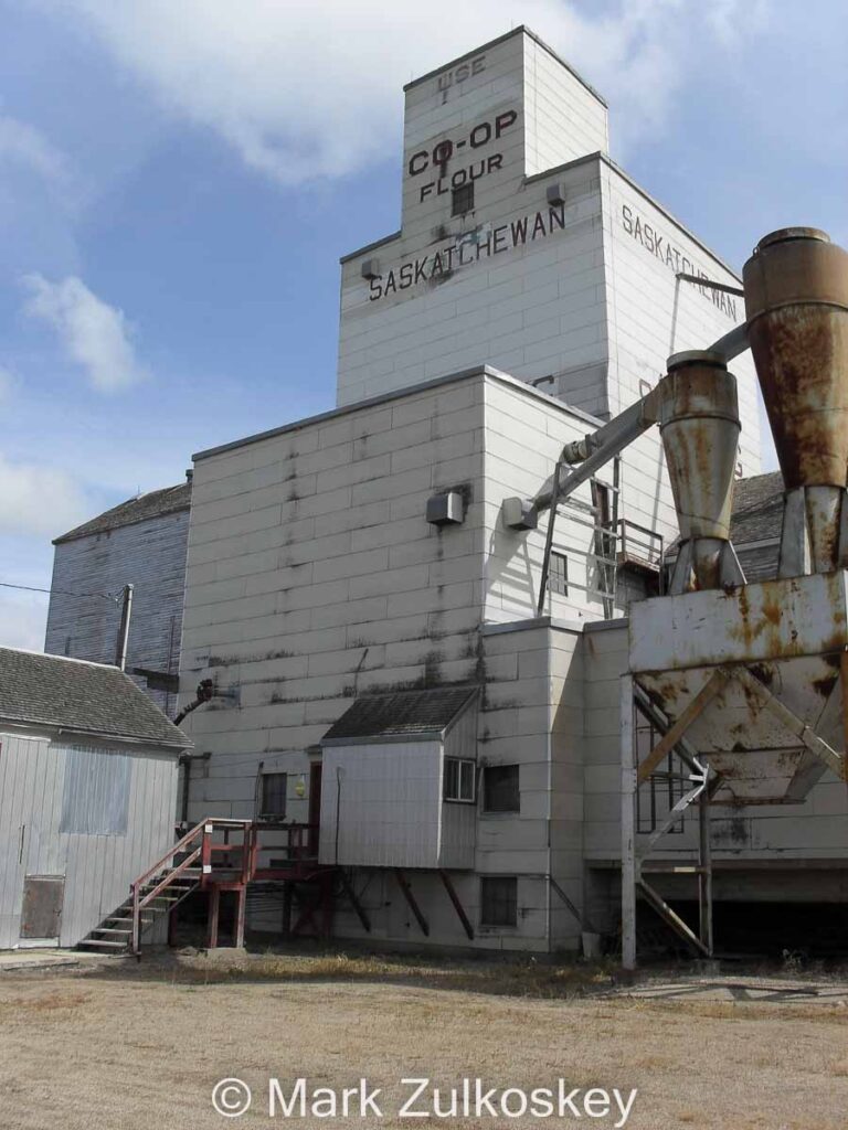 Closeup photo of grain elevator in Spalding Saskatchewan.