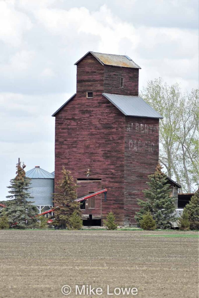 Wooden grain elevator near Gem, Alberta