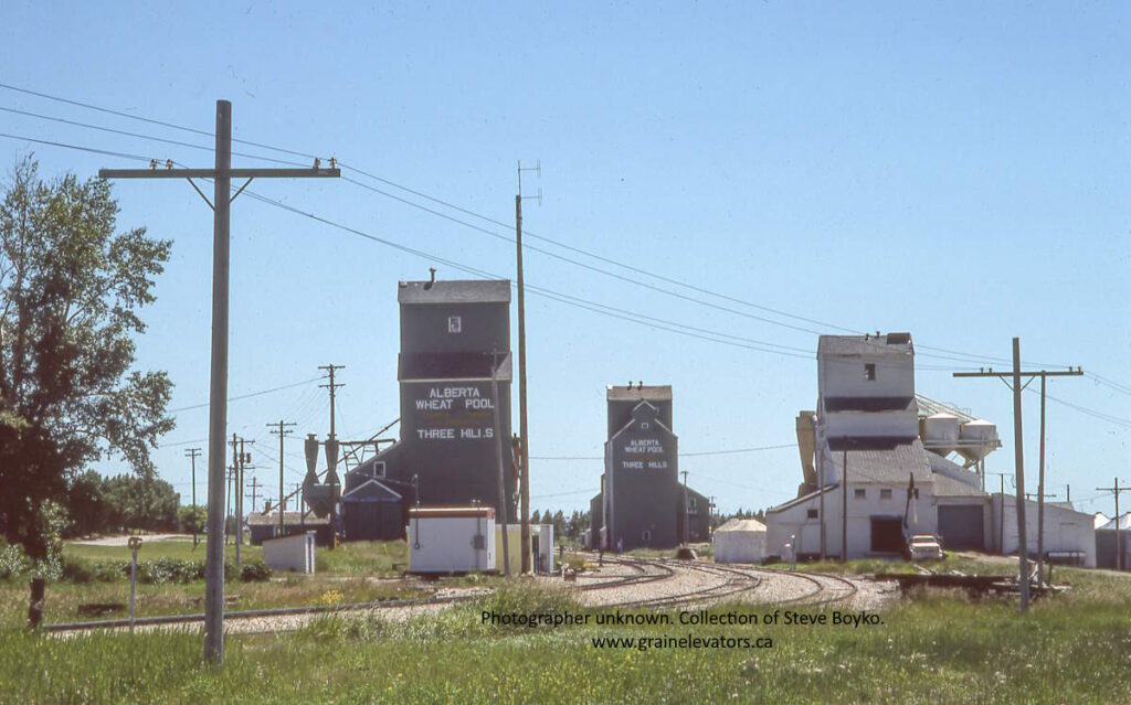 Three grain elevators in Three Hills Alberta
